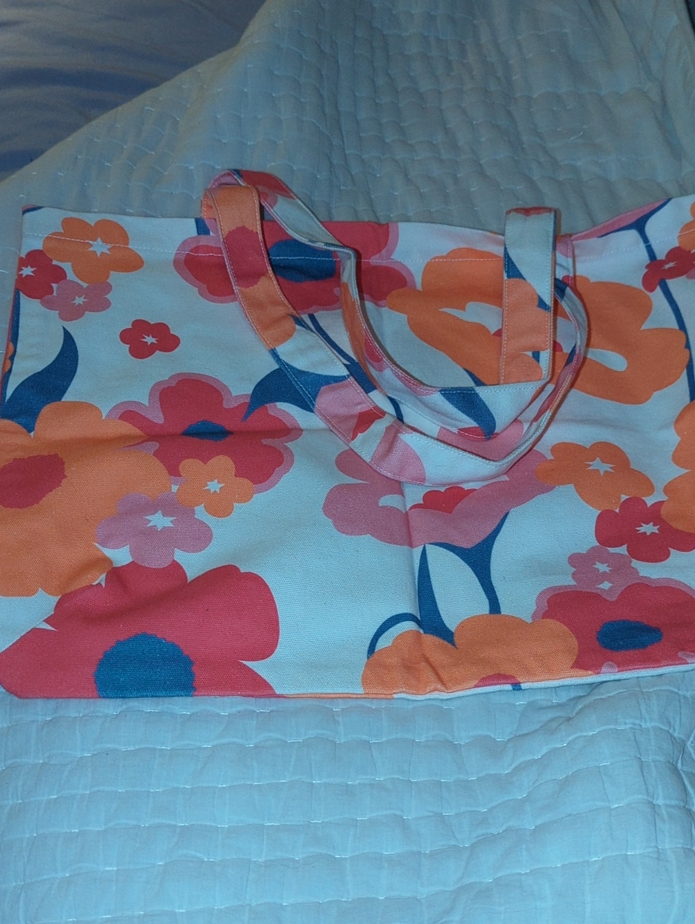 Floral Canvas Tote Bag in Pink & Orange